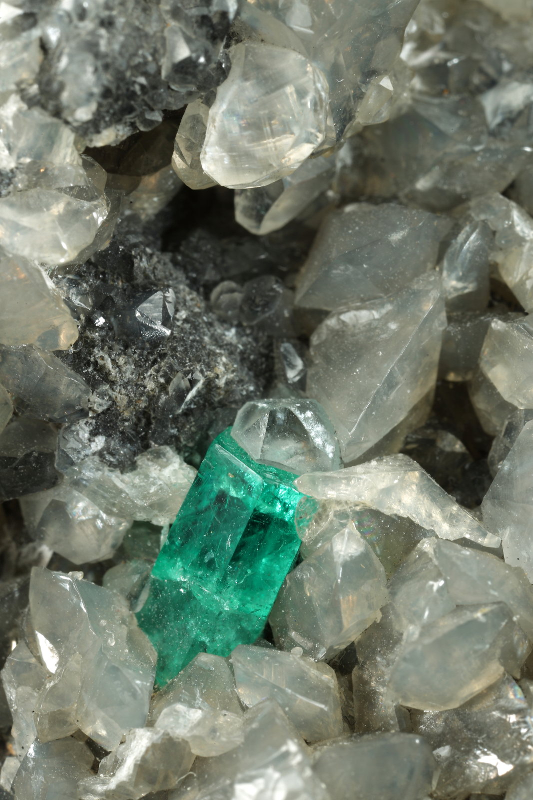Beryl (variety emerald), Calcite, Dolomite
81x58x36mm, xls up to 6mm
(Autor: Fiebre Verde)