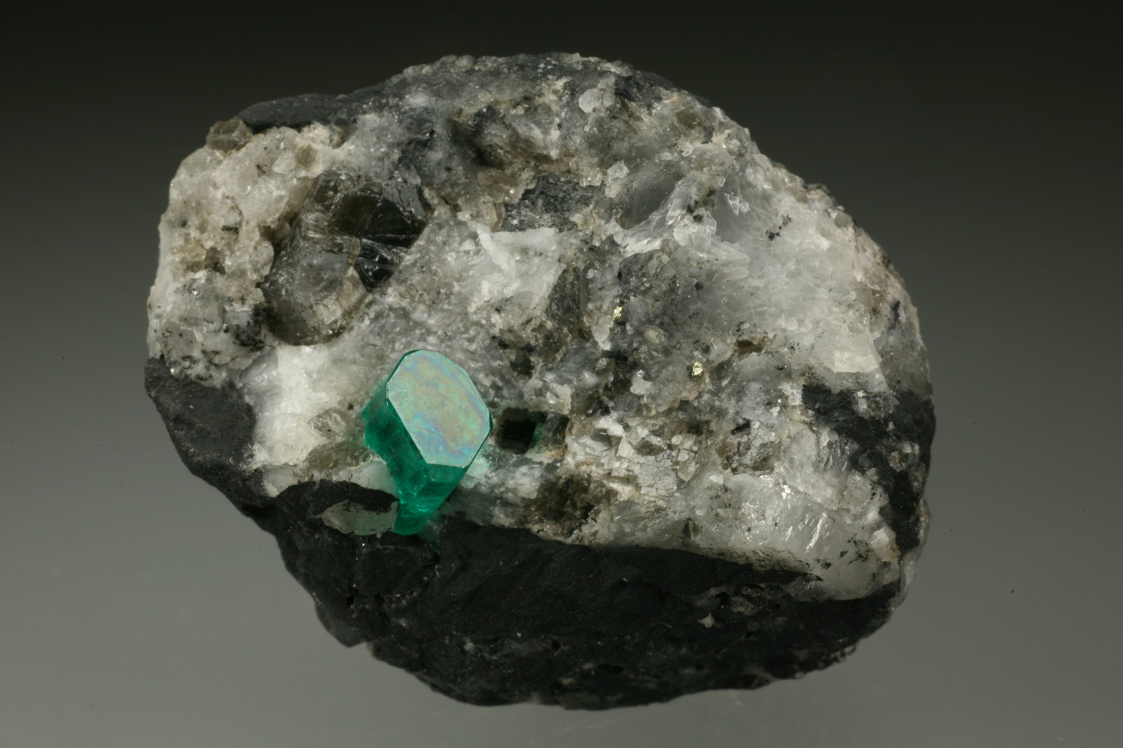 Beryl (variety emerald), Calcite, Pyrite
35x45mm, xl=6mm
(Autor: Fiebre Verde)