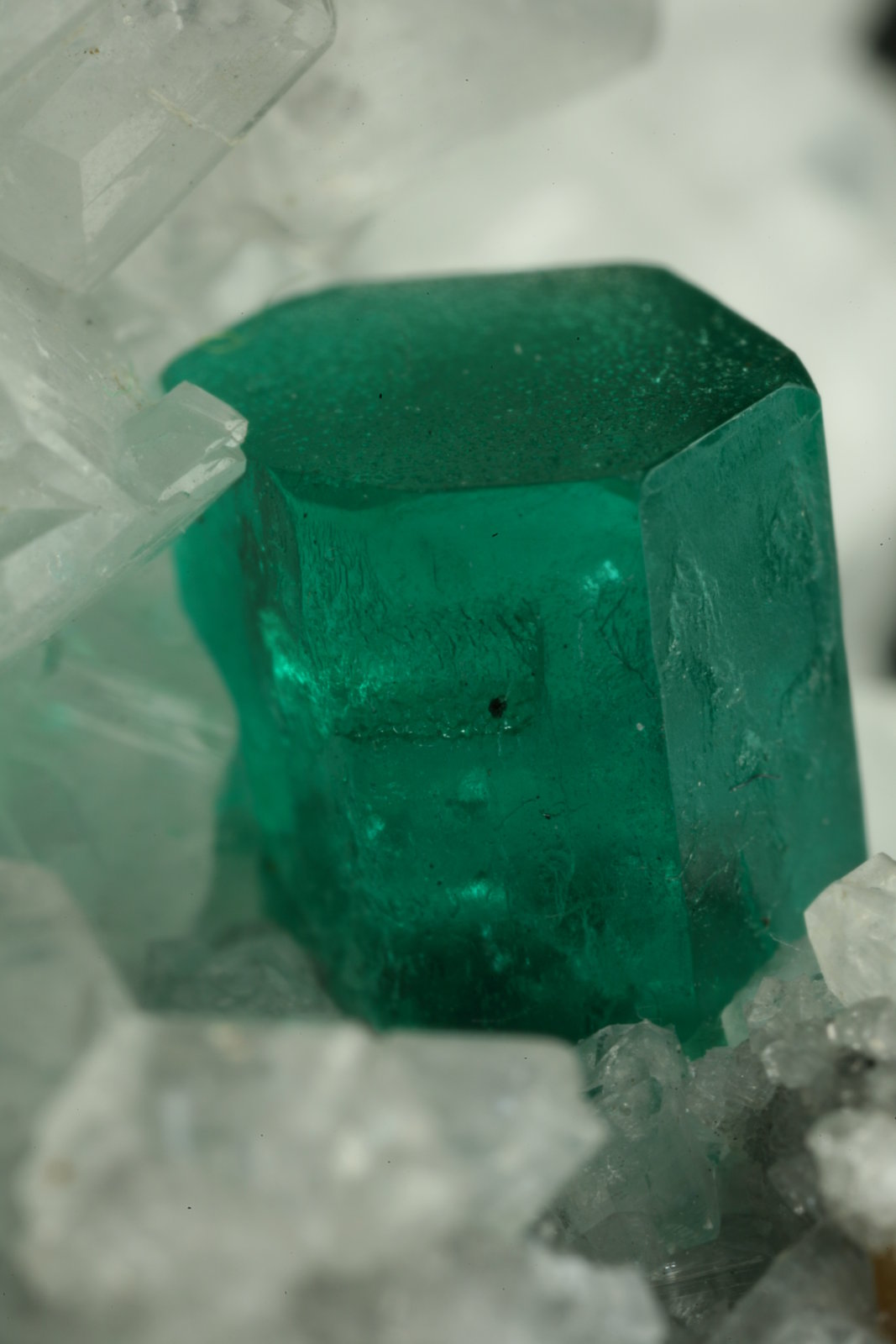 Beryl (variety emerald), Calcite, Parisite
70x45x50mm - Detail
(Autor: Fiebre Verde)