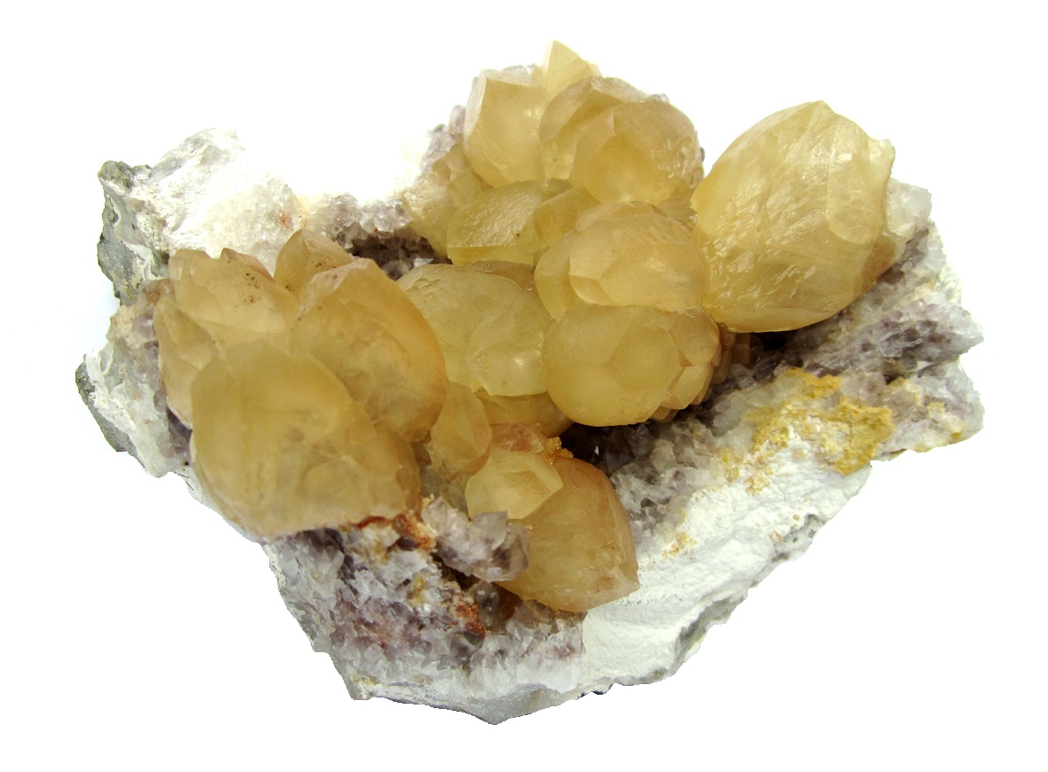 Calcite, amethyst
Specimen size 13 cm, largest calcite crystal 3 cm
(Autor: Tobi)
