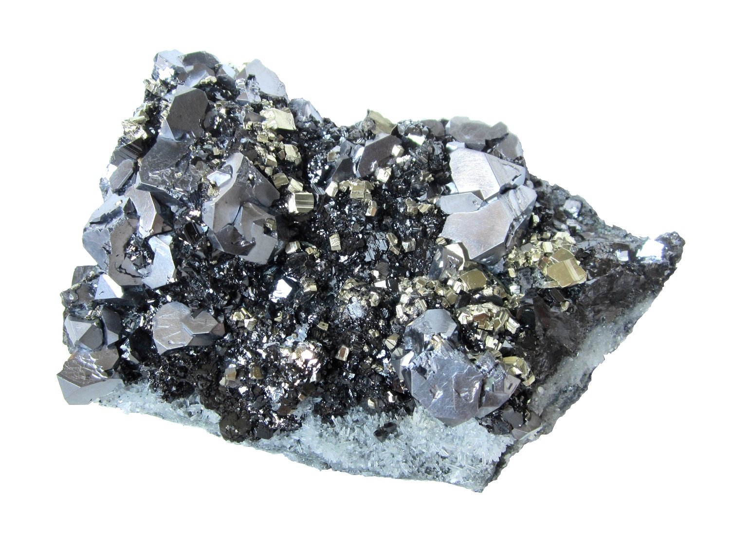 Galena, Pyrite, Sphalerite, Quartz
Specimen size 19 x 12 cm, largest galena crystals 2 cm
(Autor: Tobi)