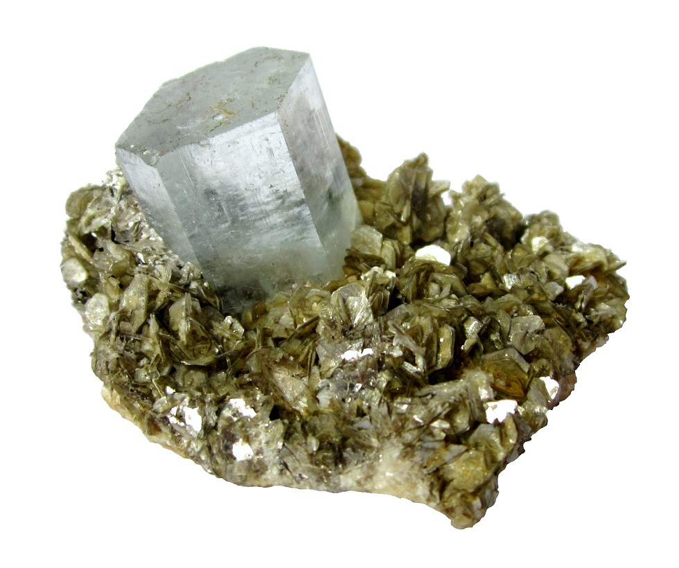 Aquamarine, Muscovite
Specimen size 6 cm, aqua crystal 2,4 cm
(Autor: Tobi)