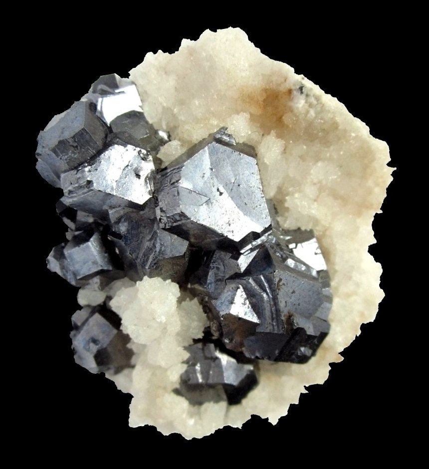 Galena, Calcite
Specimen size 6 cm, largest galena crystal 1,5 cm
(Autor: Tobi)
