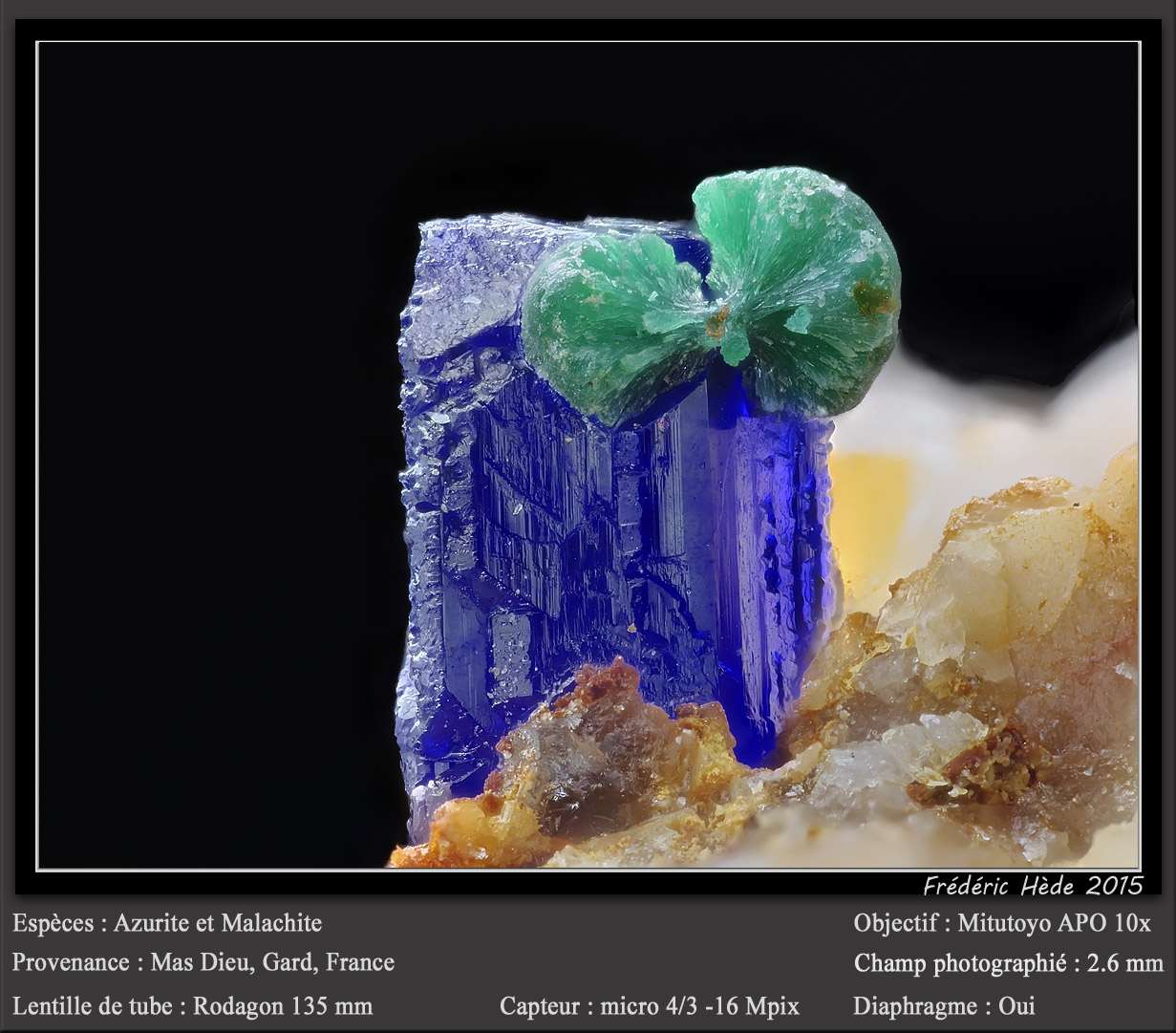 Azurite and Malachite
fov 2.6 mm
(Autor: ploum)