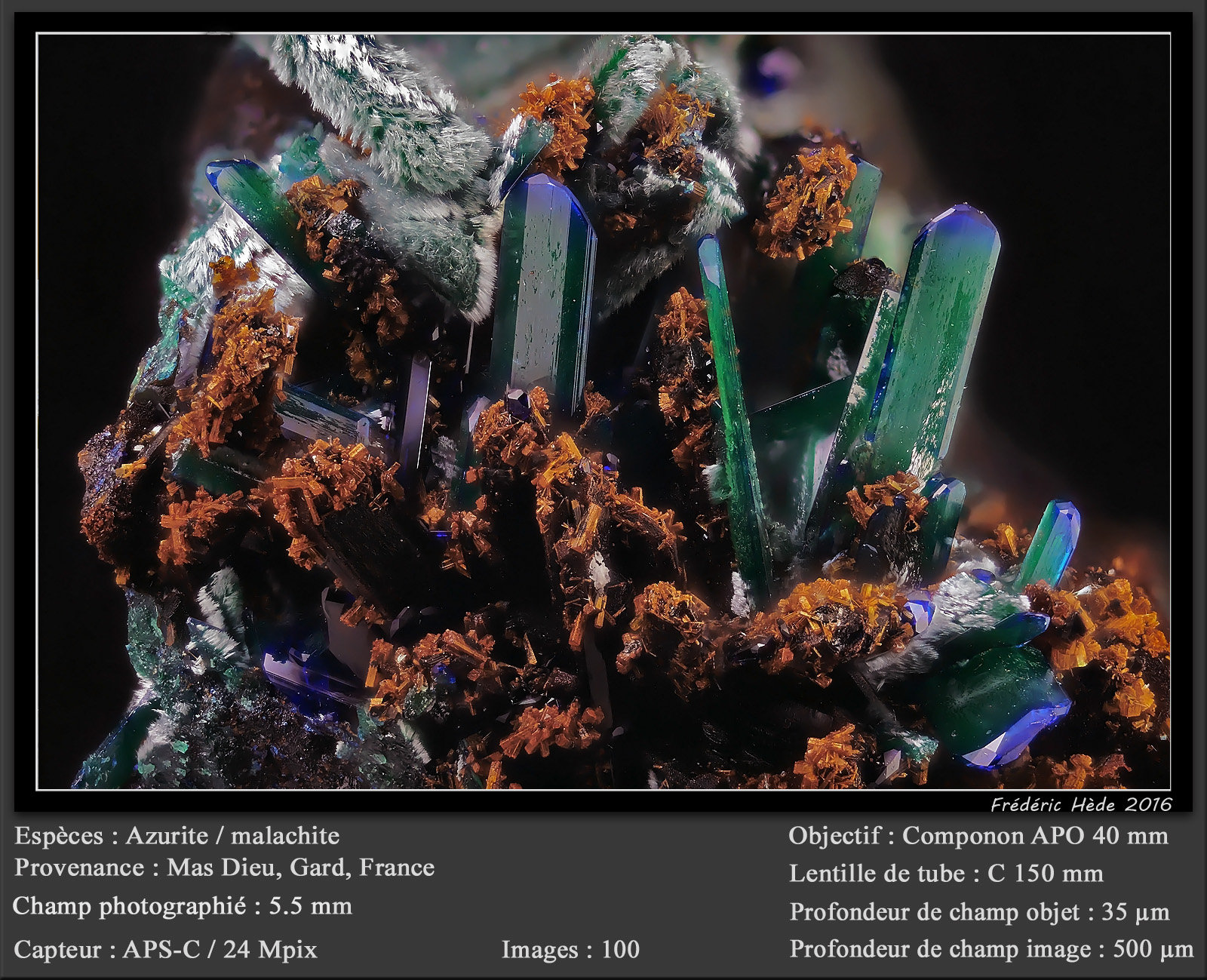 Malachite after Azurite
fov 5.5 mm
(Autor: ploum)