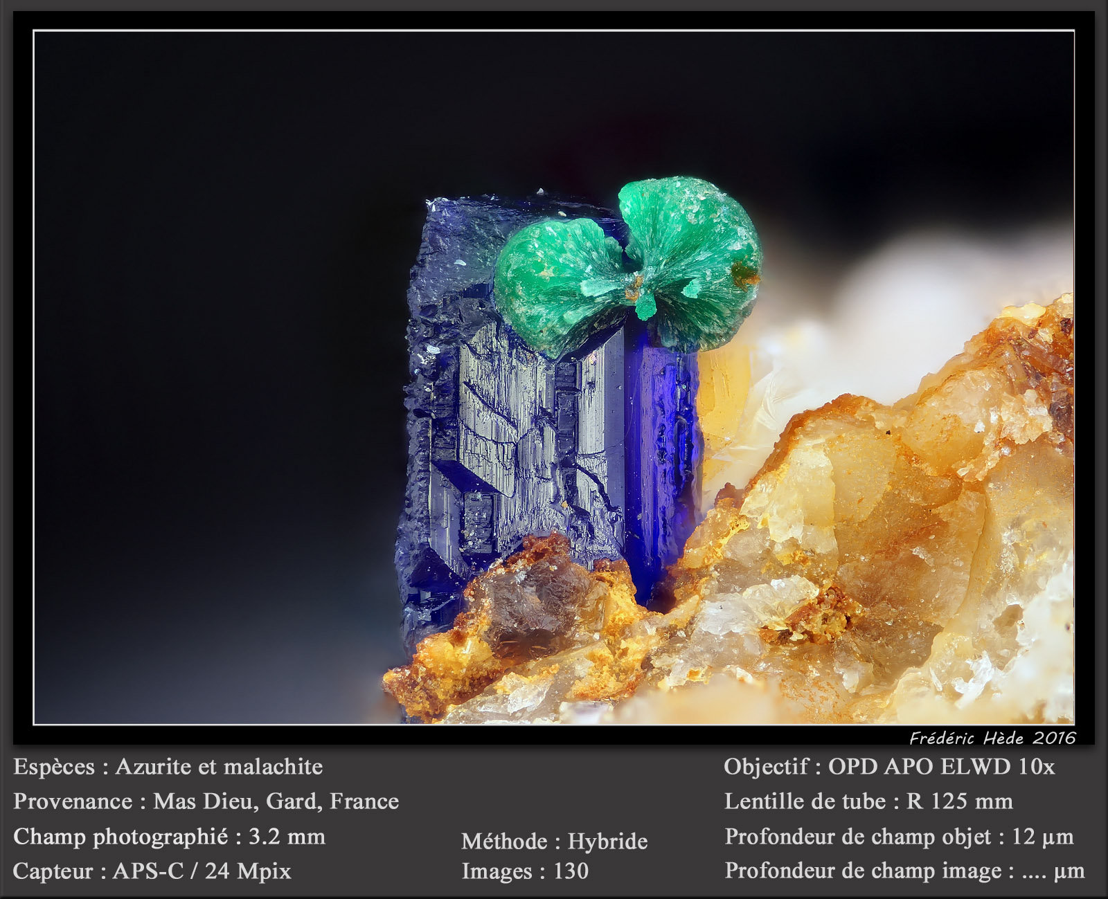 Malachite on Azurite
fov 3.2 mm
(Autor: ploum)