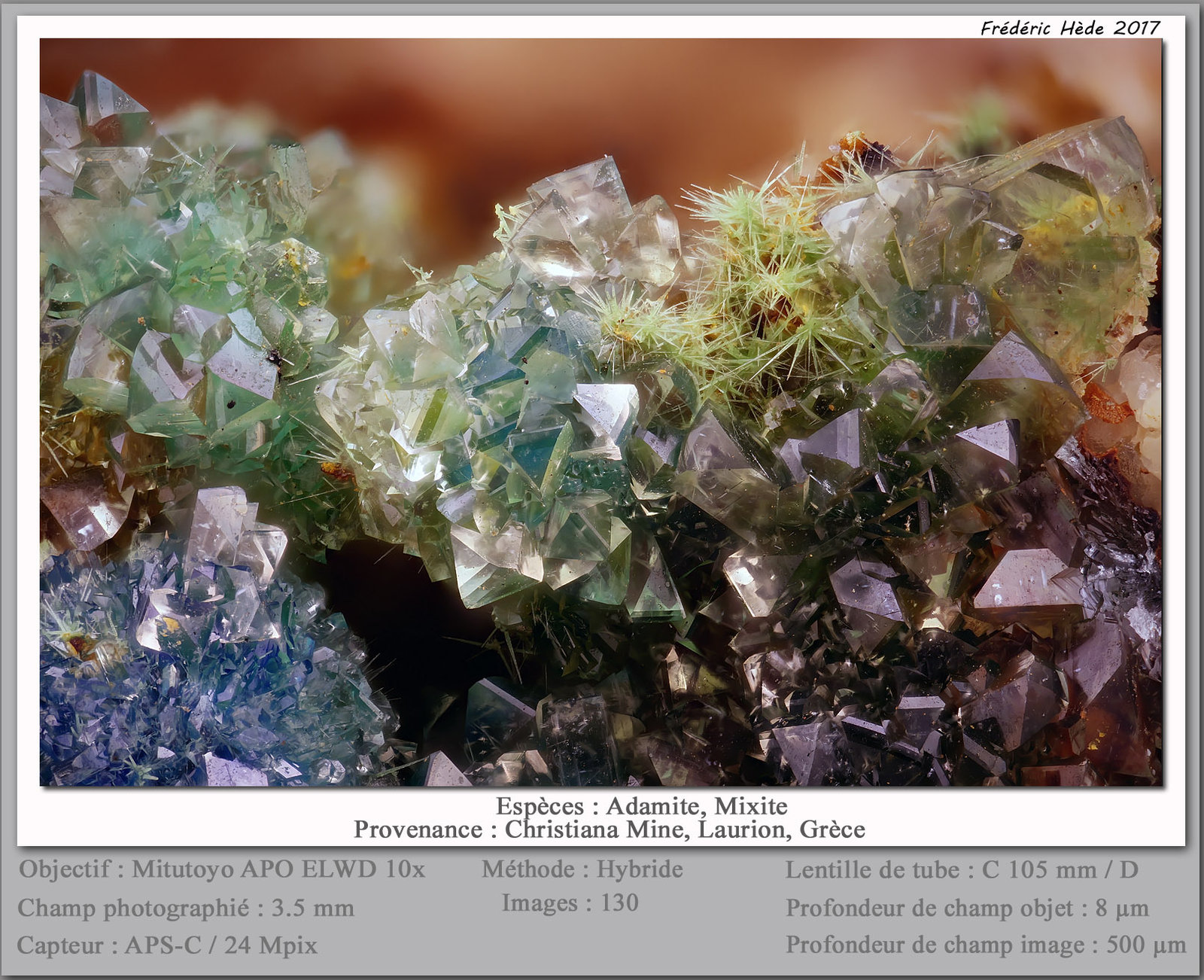 Adamite and Mixite
fov 3.5 mm
(Autor: ploum)