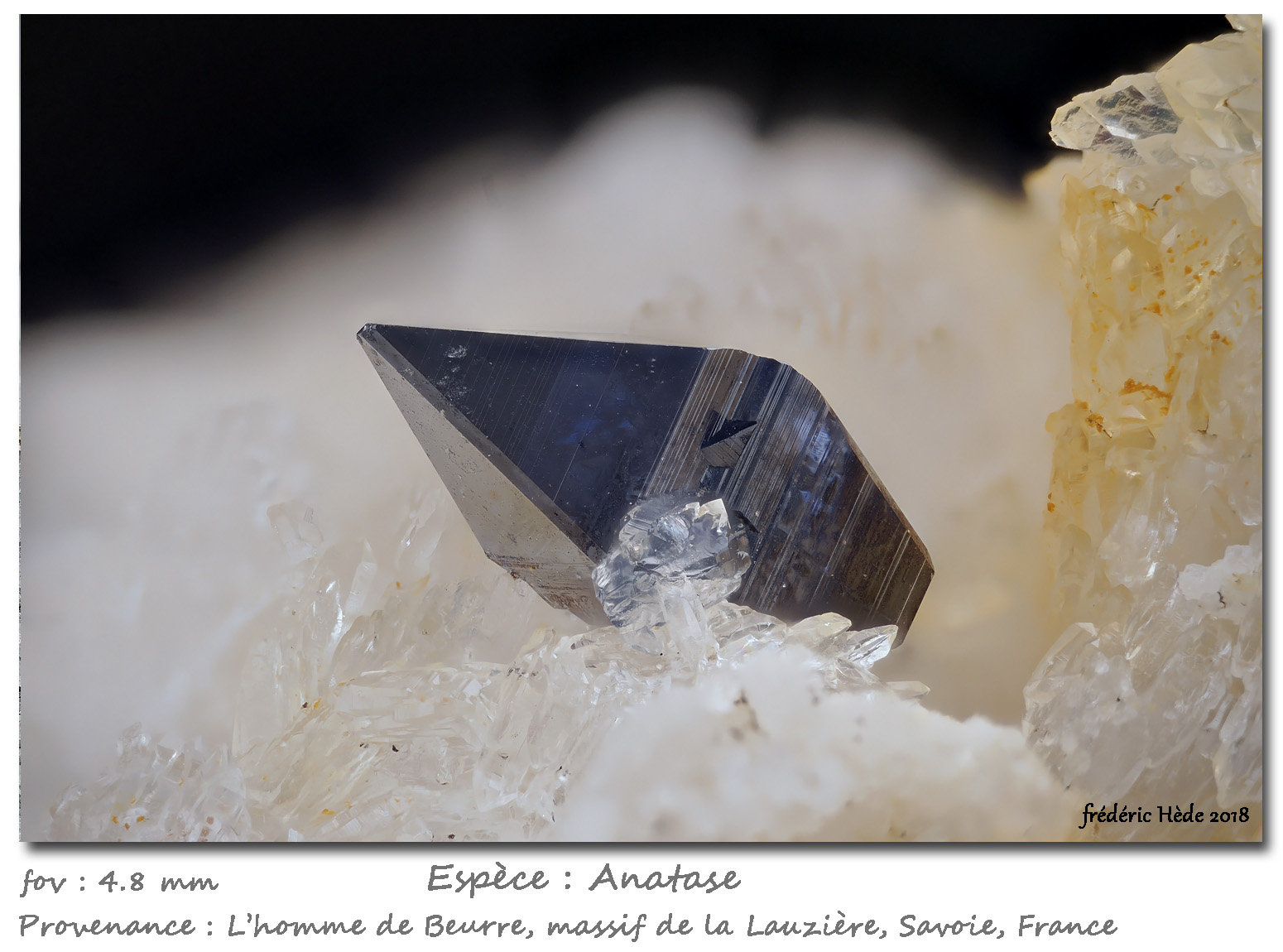 Anatase on Quartz
fov 4.8 mm
(Autor: ploum)