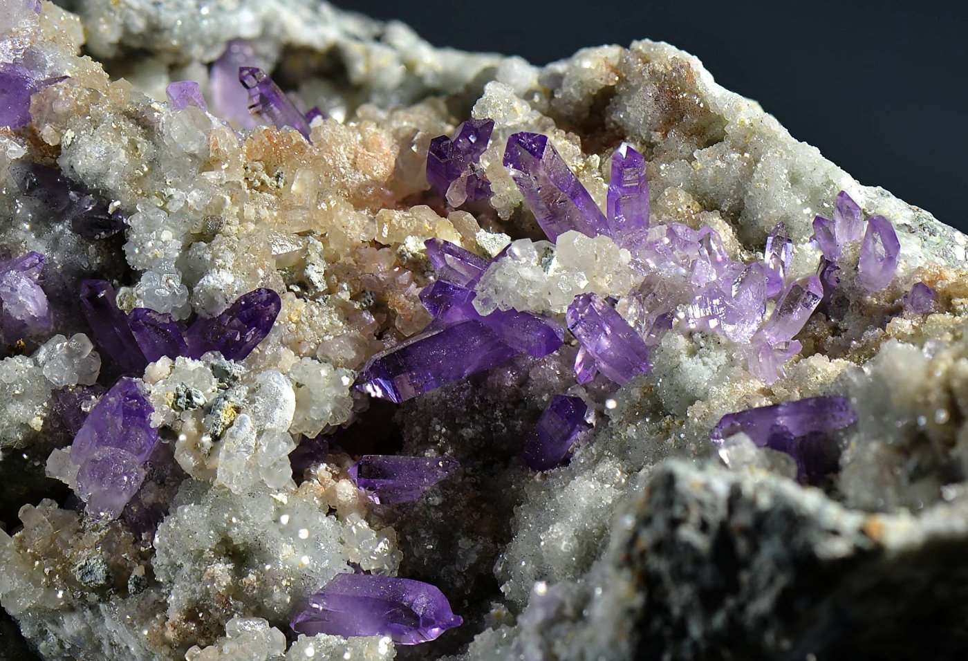 Quartz (var. amethyst), Calcite
Fov 4.5 cm.
(Autor: Martin Rich)