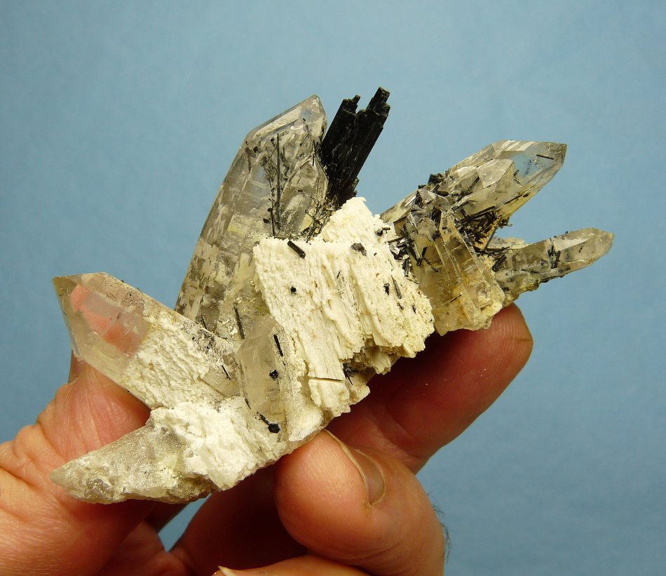 Foitite (Tourmaline Group) in and on Quartz and feldspar
82 x 49 x 38 mm
(Autor: Pierre Joubert)