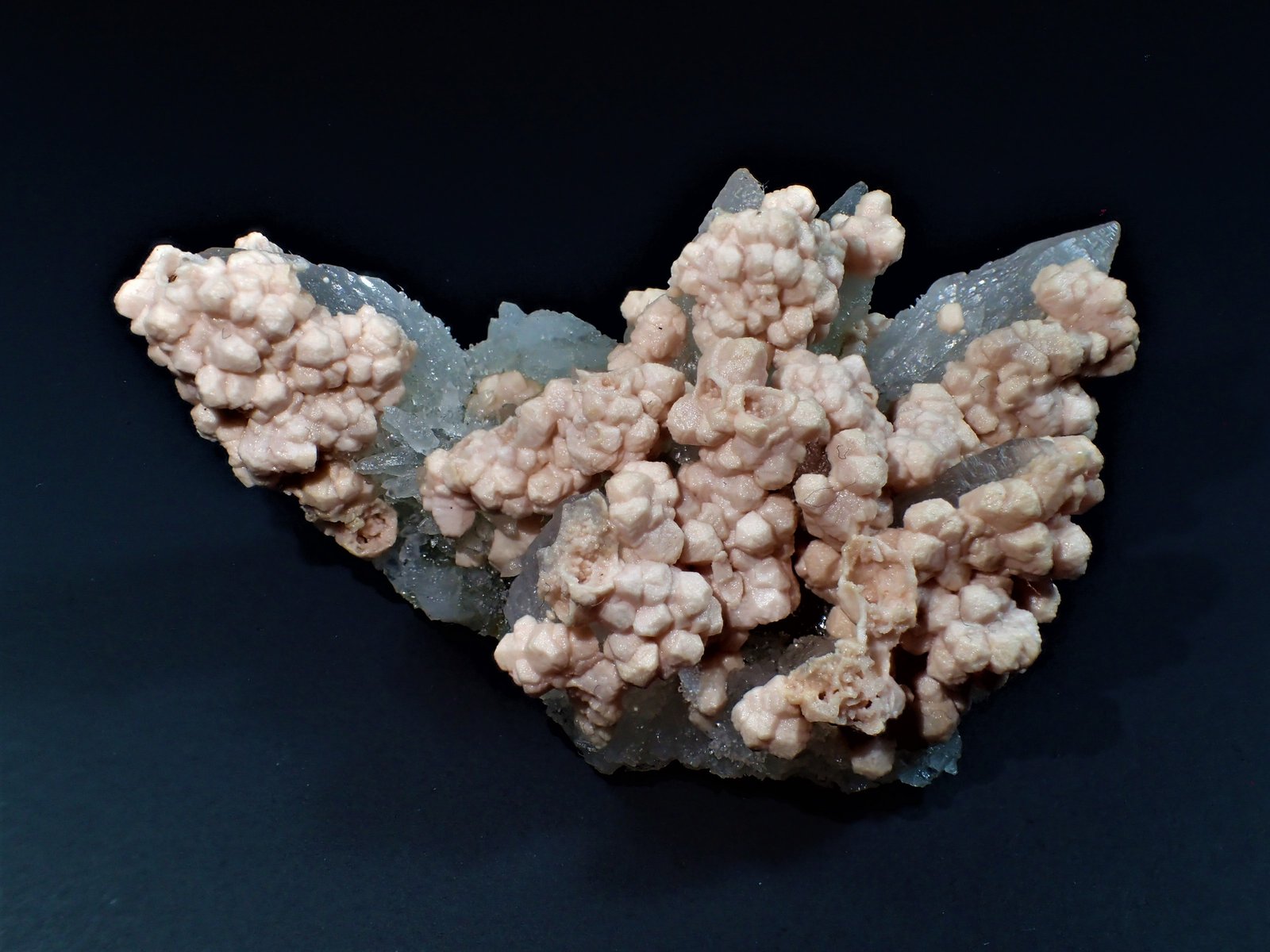 Rhodochrosite after Aragonite, Quartz, Pyrite
55 mm x 45 mm x 22 mm
(Autor: Don Lum)