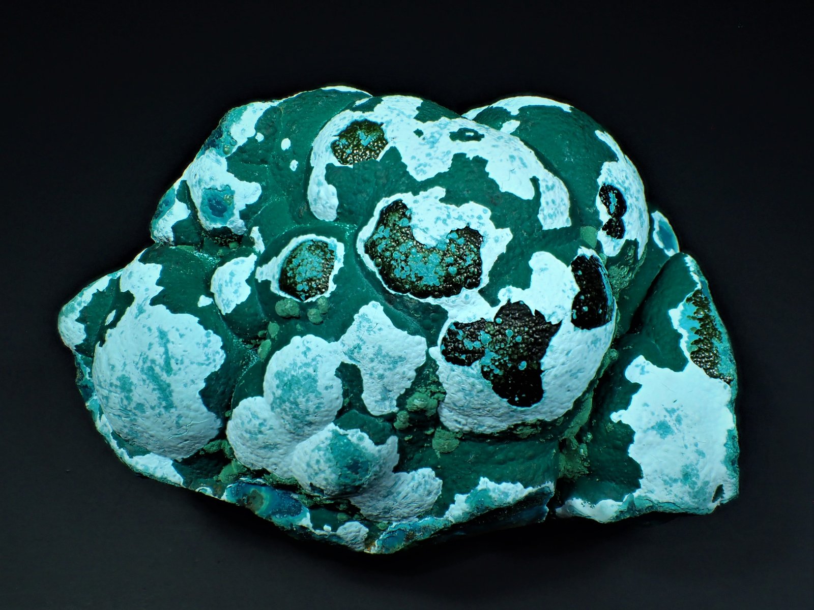 Malachite, Chrysocolla, Plancheite, Heterogenite
120 mm x 75 mm x 65 mm
(Autor: Don Lum)