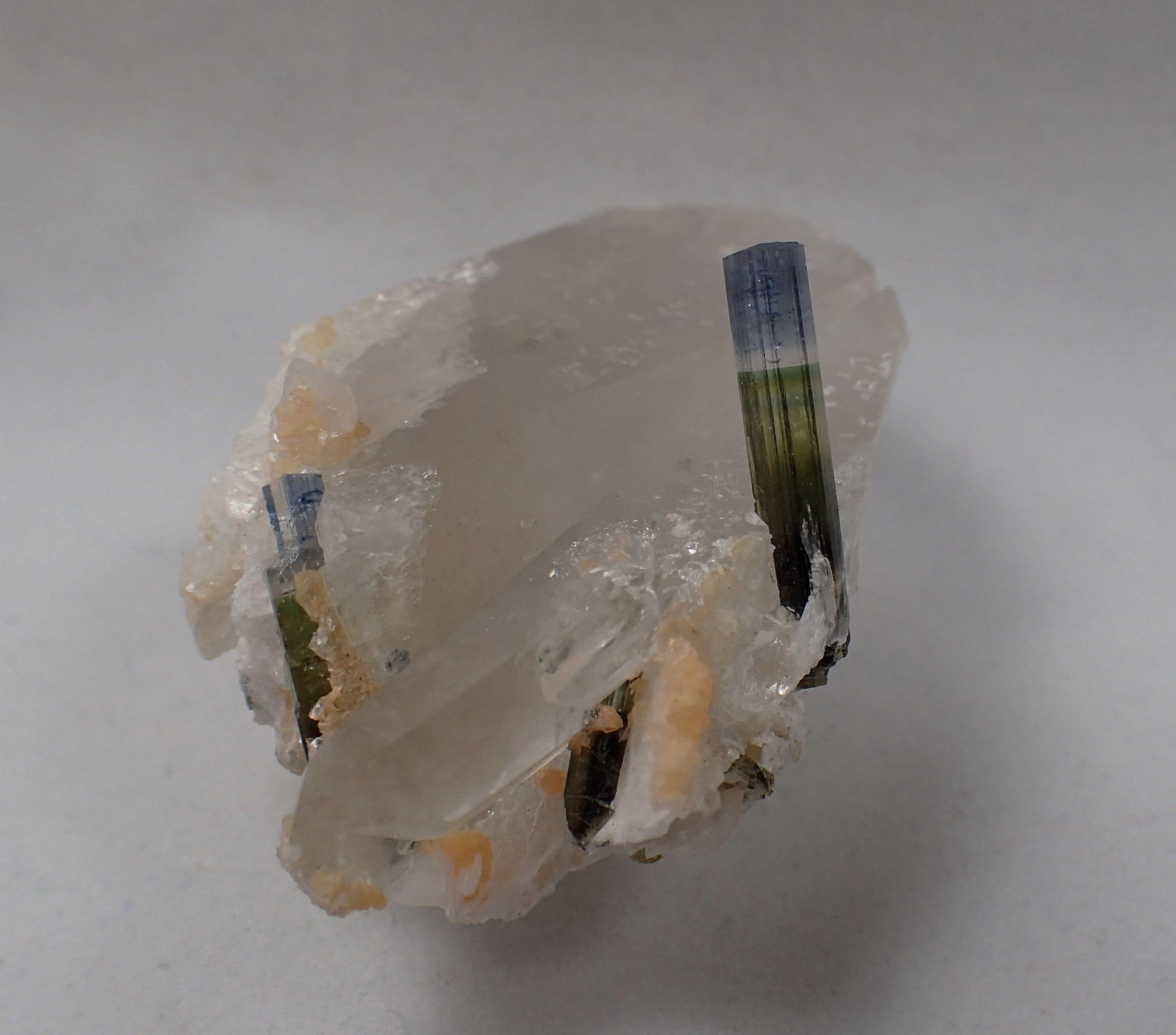 Elbaite (Tourmaline Group), Quartz, Albite (var cleavelandite)
55 mm x 38 mm x 29 mm
(Autor: Don Lum)