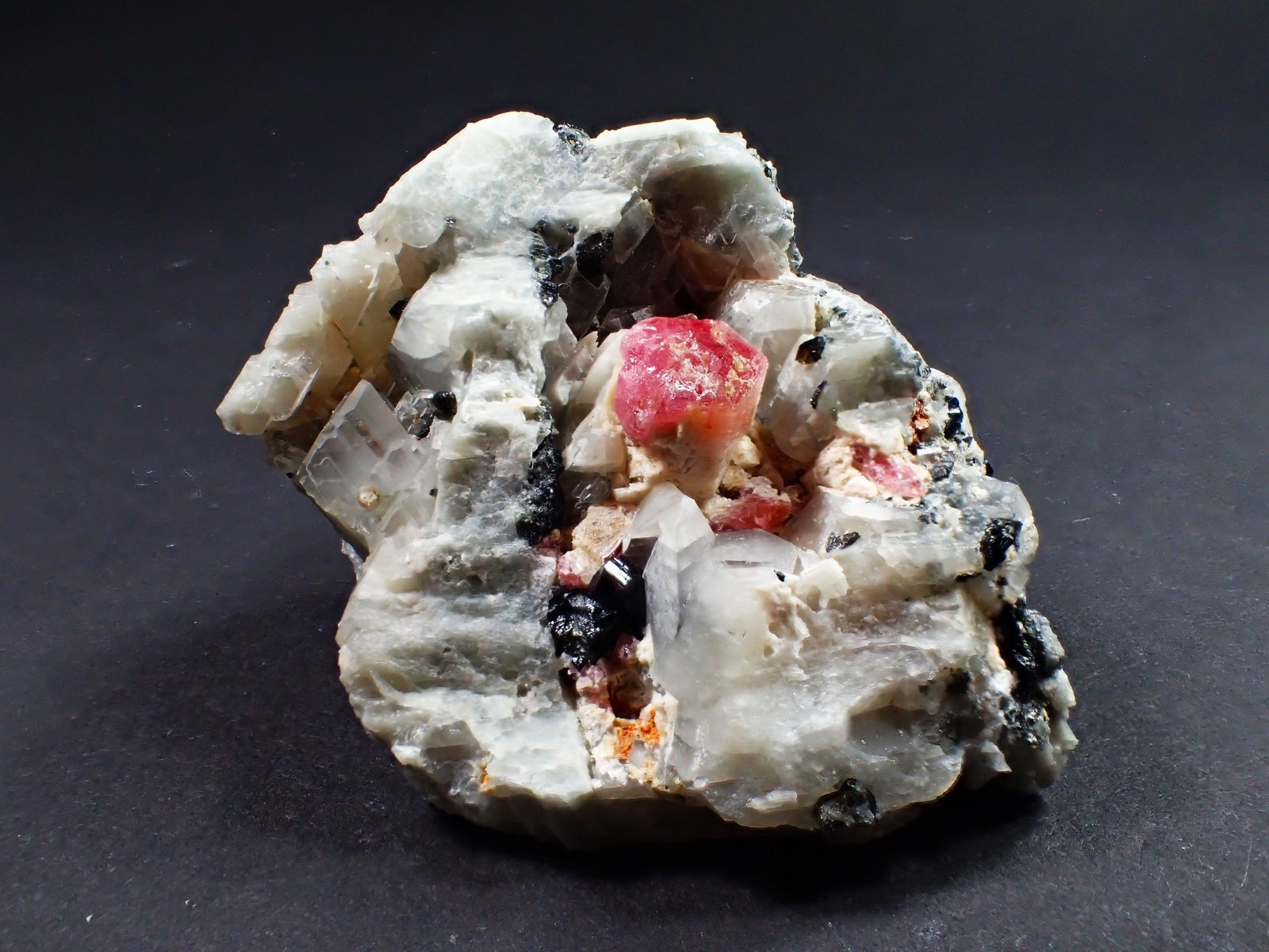 Pezzottaite, Beryl (variety aquamarine)), Schorl, Albite
69 mm x 43 mm x 44 mm
(Autor: Don Lum)