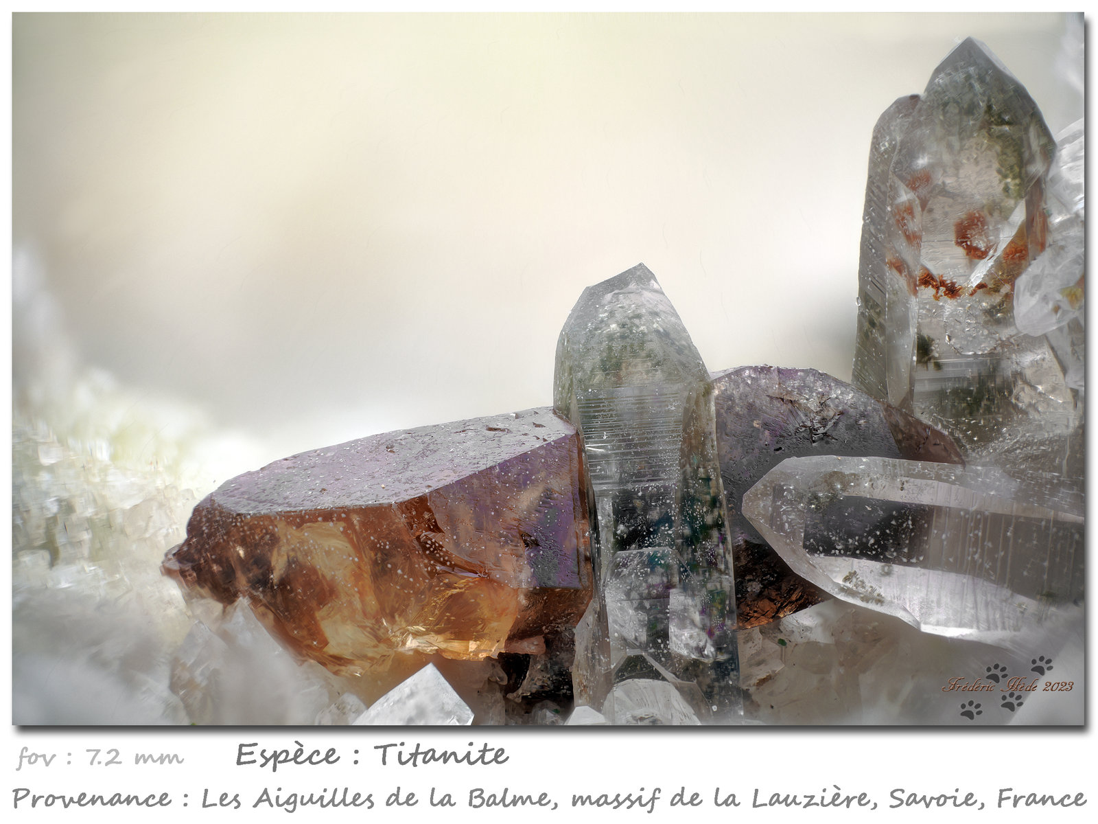 Titanite and Quartz
fov 7.2 mm
(Autor: ploum)