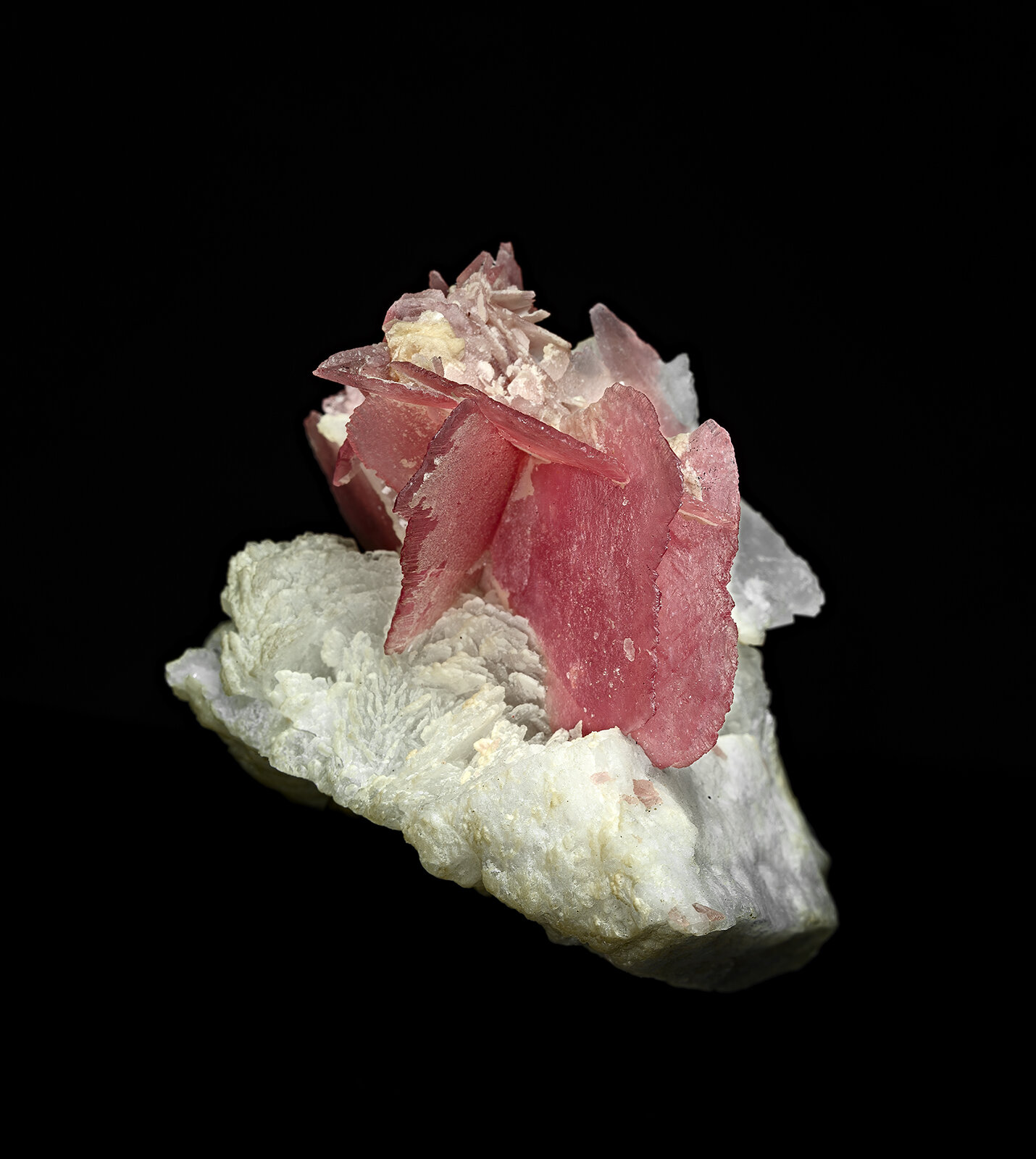 Rhodochrosite, Albite (variety cleavelandite)
Bulochi (Balochi), Astor Valley, Astor District, Gilgit-Baltistan (Northern Areas), Pakistan
6.4 x 6.2 cm
(Autor: am mizunaka)