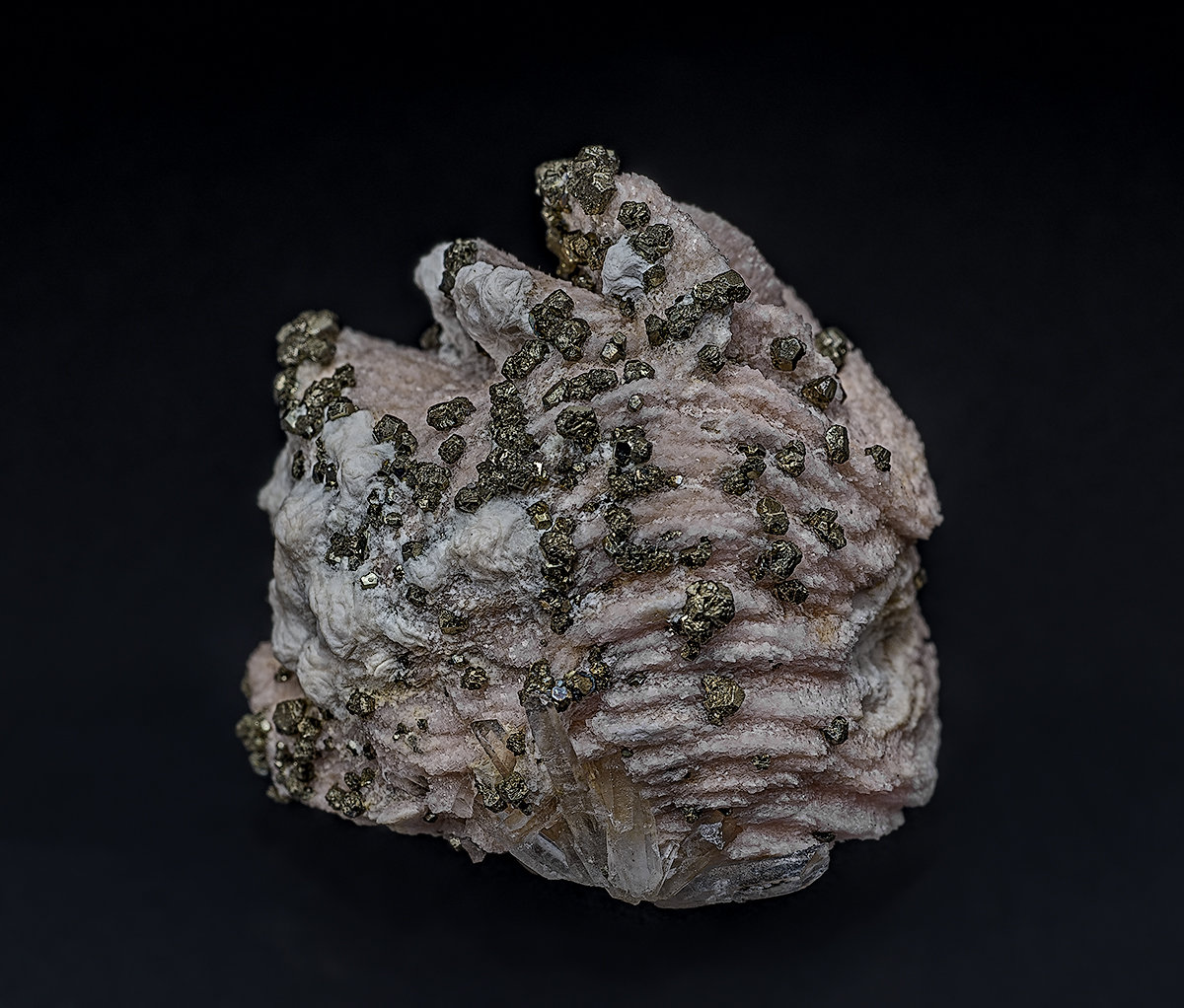Rhodochrosite, Pyrite, Quartz
2.8 x 2.9 cm
(Autor: am mizunaka)