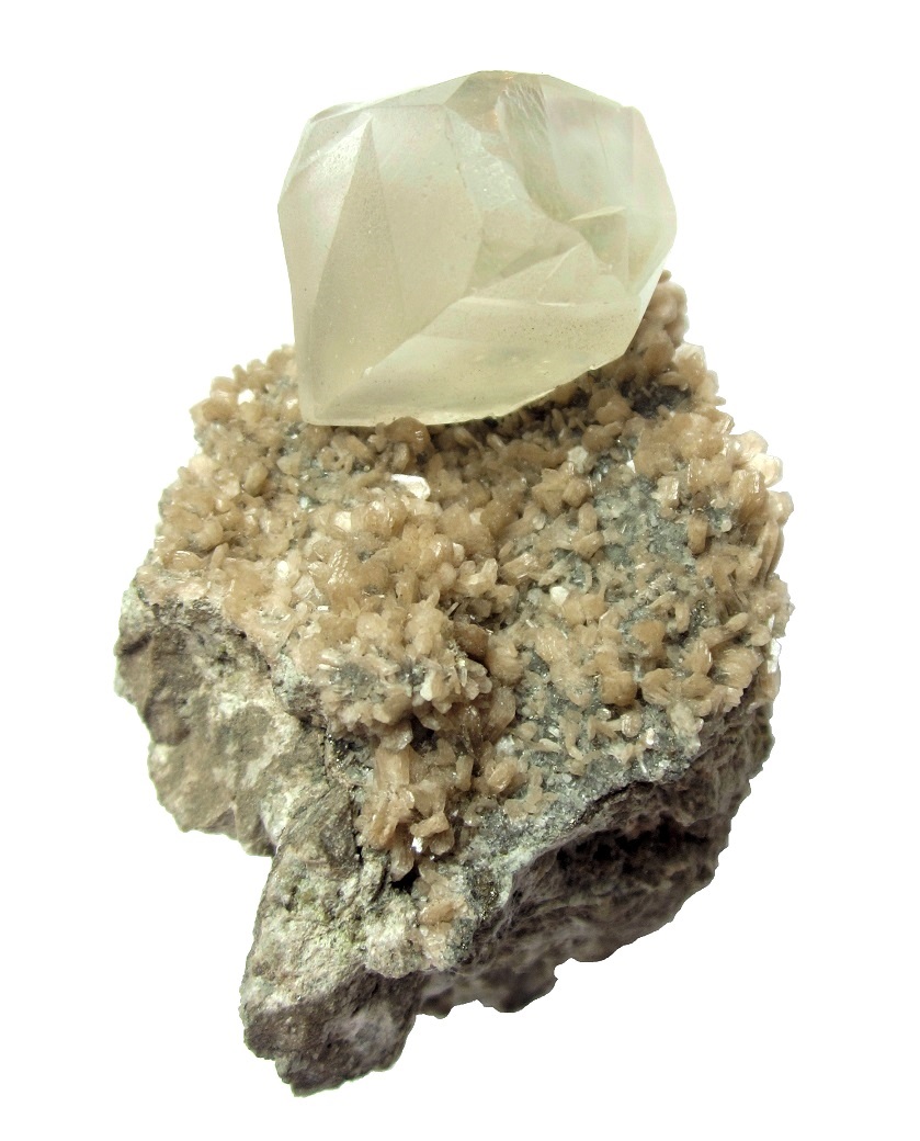 Calcite, stilbite
Specimen height 7,5 cm, calcite measures 2,5 cm
(Autor: Tobi)