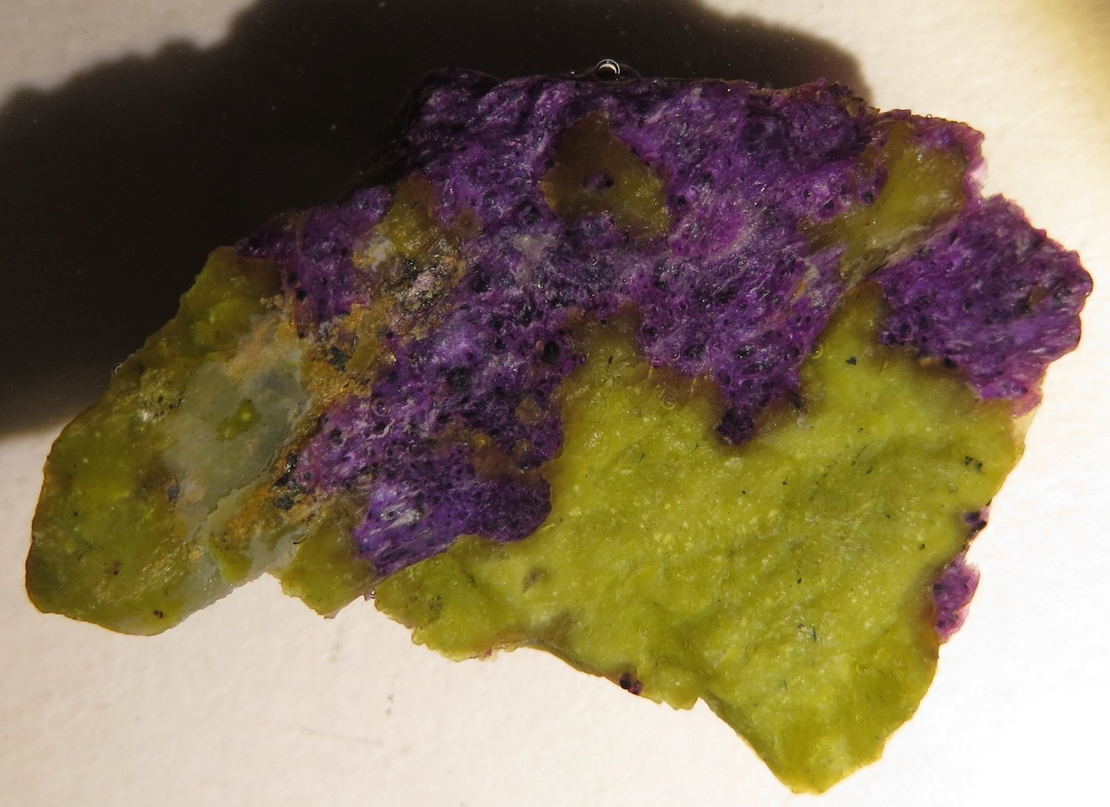 Stichtite in serpentine (lizardite?)
3 x 2 x 0,7 cm
(Autor: kakov)