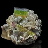 Elbaite, Polylithionite-Trilithionite (Series), Albite, Quartz (variety smoky quartz)
9.8 x 7.8 cm
(Autor: am mizunaka)