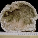 Calcite (variety manganese-rich) on Quartz
large geode about 18 cm. The calcites are up to about 4.5 cm
(Autor: Bob Harman)