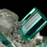 Beryl (variety emerald), Albite (variety cleavelandite), Dolomite, Pyrite
32mm across, main xl=9mm
(Autor: Fiebre Verde)