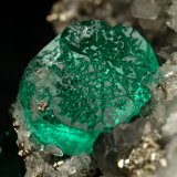 Beryl (variety emerald), Calcite, Pyrite, Albite (variety cleavelandite)
70x46x34mm, main xl=18mm
(Autor: Fiebre Verde)