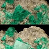 Beryl (variety emerald), Calcite, Muscovite
40x63x47mm, largest xl=14x11mm
(Autor: Fiebre Verde)