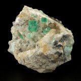Beryl (variety emerald), Calcite, Aragonite
75x63x64mm, main xl=11x9mm
(Autor: Fiebre Verde)