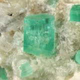 Beryl (variety emerald), Calcite, Aragonite
75x63x64mm, main xl=11x9mm
(Autor: Fiebre Verde)