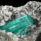 Beryl (variety emerald), Albite (variety cleavelandite), Calcite, Pyrite
55x56x22mm, main aggregate=24mm
(Autor: Fiebre Verde)