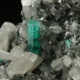 Beryl (variety emerald), Calcite
Detail - FOV=5cm
(Autor: Fiebre Verde)