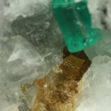 Beryl (variety emerald), Calcite, Parisite
FOV=8mm
(Autor: Fiebre Verde)