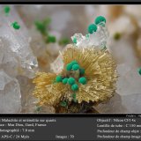 Mimetite and Malachite on Quartz
fov 7 mm
(Autor: ploum)
