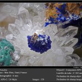 Azurite on Quartz
fov 6 mm
(Autor: ploum)