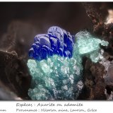 Azurite on Adamite
fov 2.5 mm
(Autor: ploum)