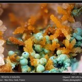 Mimetite and Malachite
fov 4.5 mm
(Autor: ploum)