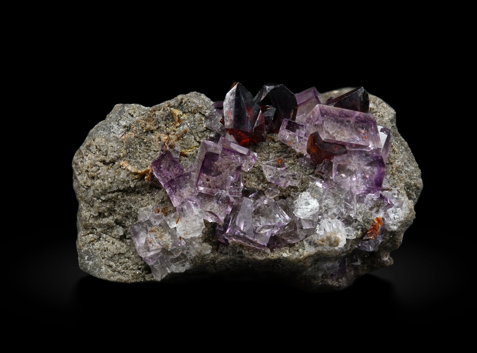 Fluorite, Sphalerite
1.5 cm x 1.5 cm x 1 cm
(Autor: Antonio Nazario)