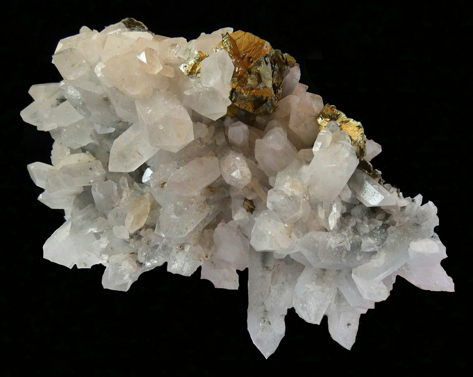 Calcopirita sobre Cuarzo
Drusa de 17x12.5cm con cristales de cuarzos de hasta 5cm y un agregado de calcopirita cristalizada de 4x3.1cm
(Autor: DAni)