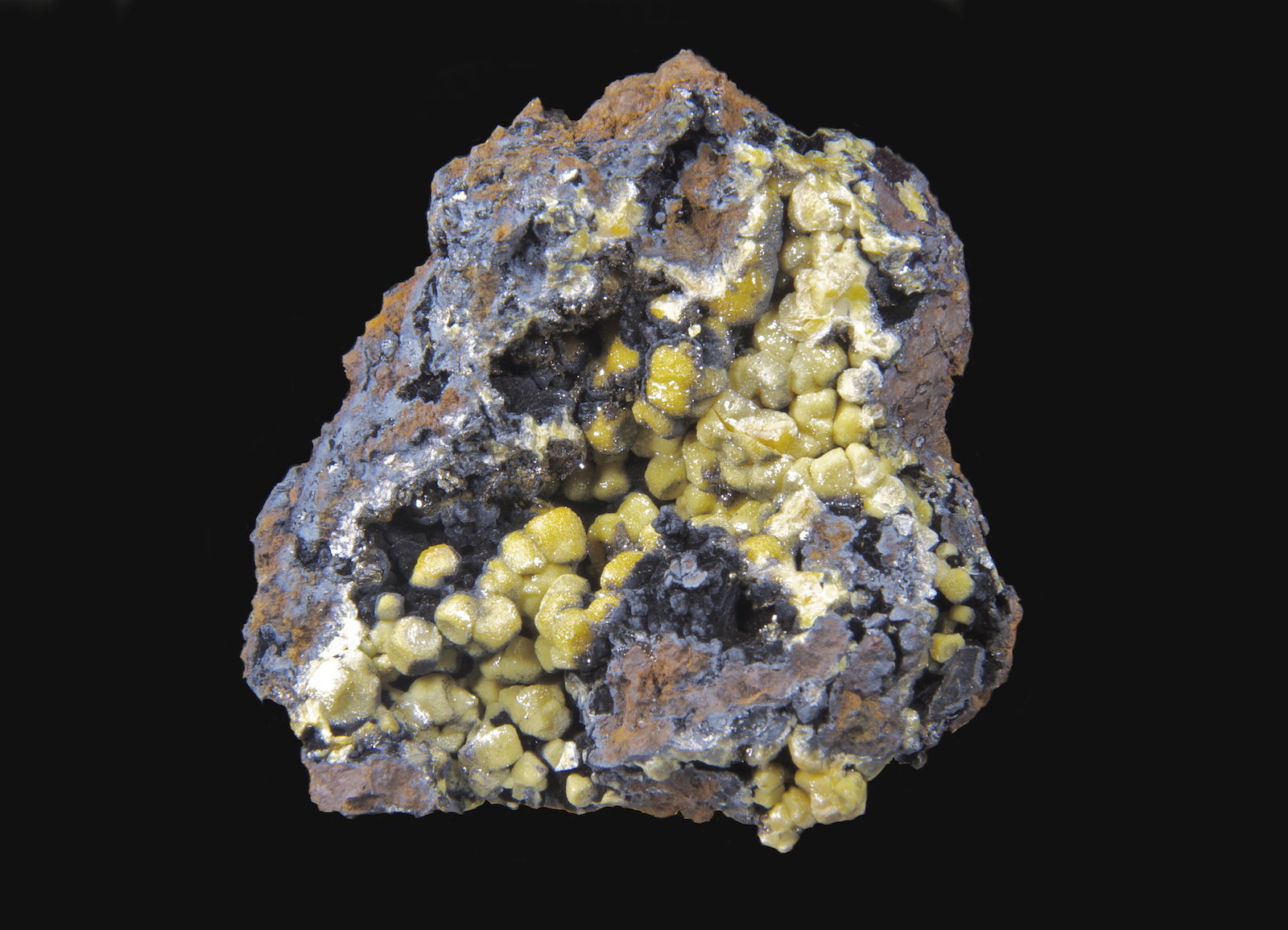 Vanadinita, Coronadita, Calcita, Goethita, Mottramita
8,2 x 7,3 cm.
(Autor: Xavier bordas)