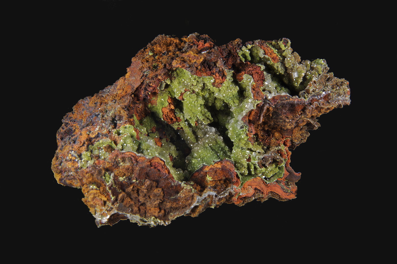 Conichalcita, Duftita, Austinita, Calcita
12,1 x 7,1 cm.
(Autor: Xavier bordas)