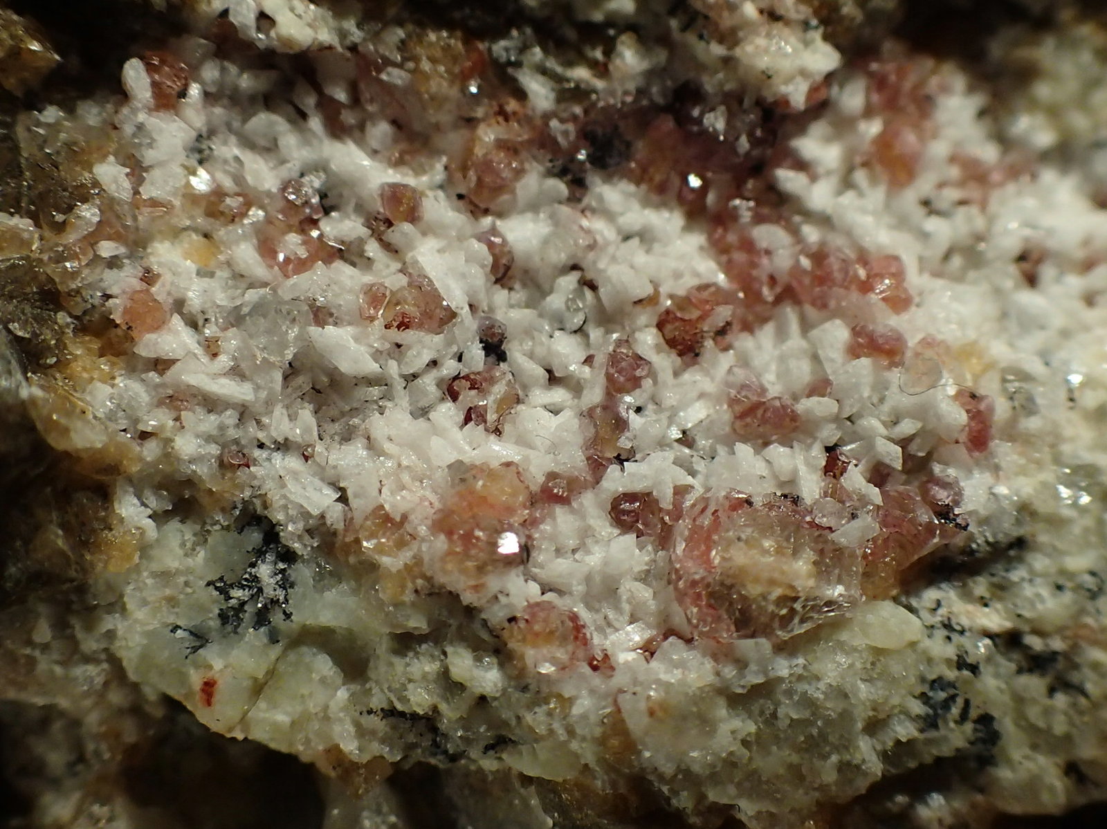Microclina, Calcita
Encuadre 2 x 1,5 cm aprox.
(Autor: Frederic Varela)