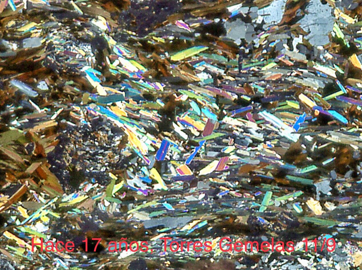 Mica, cuarzo, feldespato, granate, cianita, apatito
Campo visión 1 cm2
(Autor: Emilio Téllez)