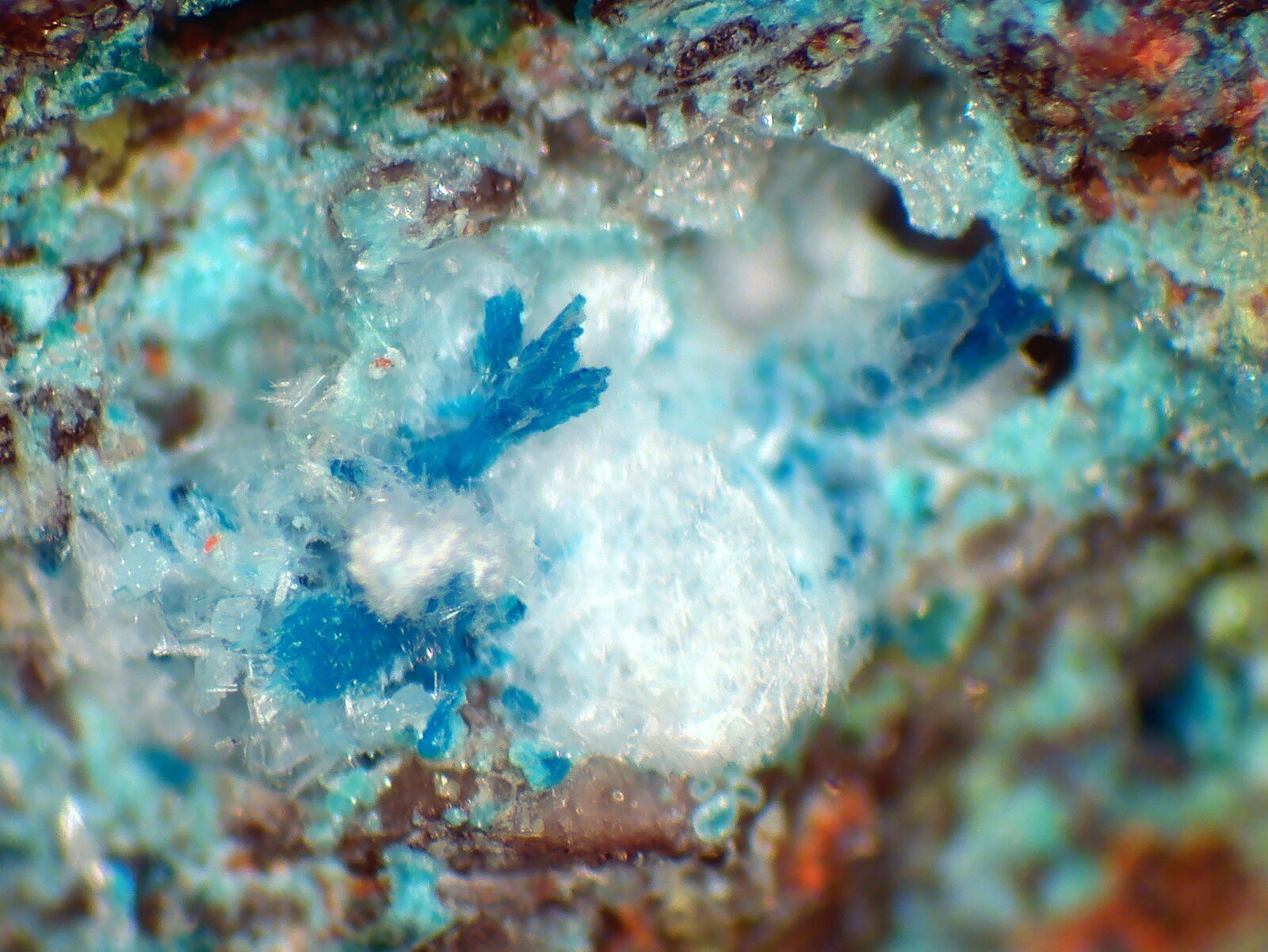 Wroewolfeíta
La Cruz smelting, Linares, Comarca Sierra  Morena, Jaén, Andalusia, Spain
Campo de visión 3 mm.
(Autor: Antonio P. López)
