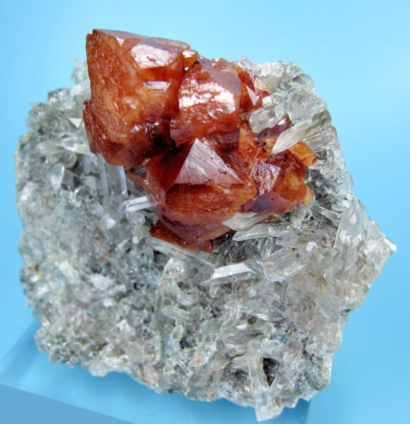 Scheelita, cuarzo
60 mm x 50 mm x 27 mm. Agregado de cristales de scheelita: 35 mm
(Autor: Carles Millan)