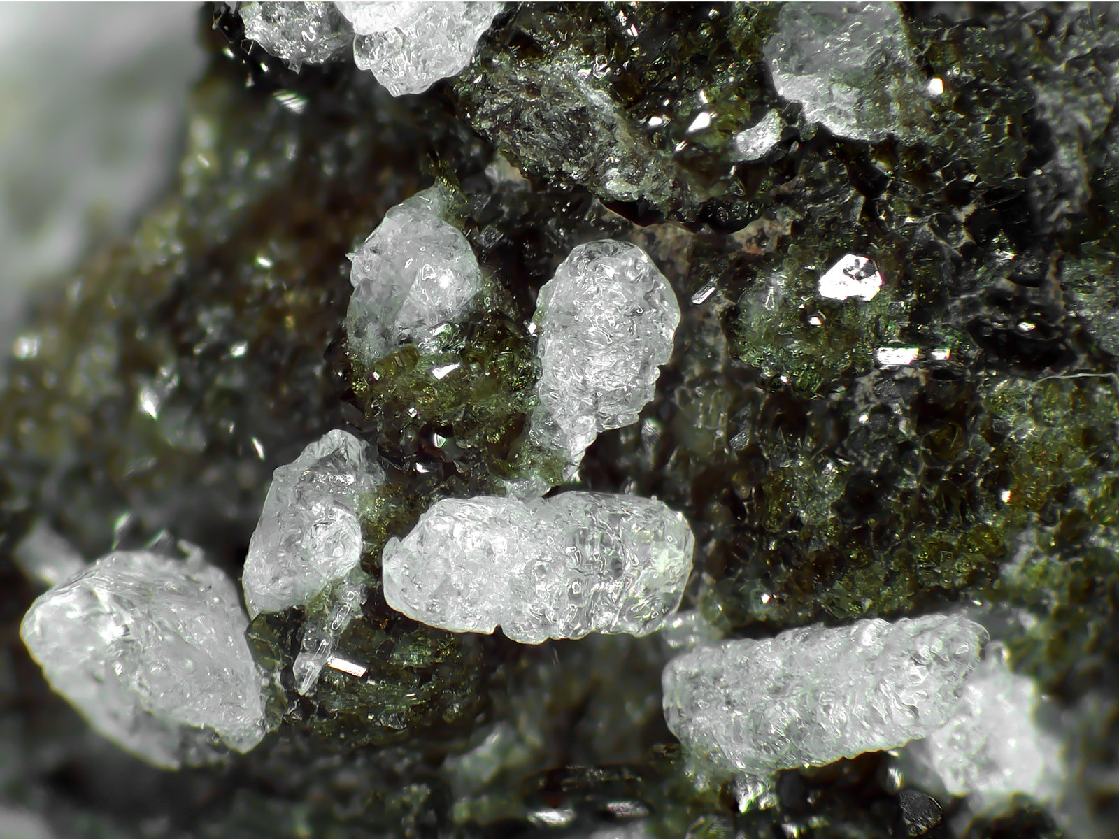 Vesuvianita, Meionita
Campo de visión 6 mm.
(Autor: Antonio P. López)