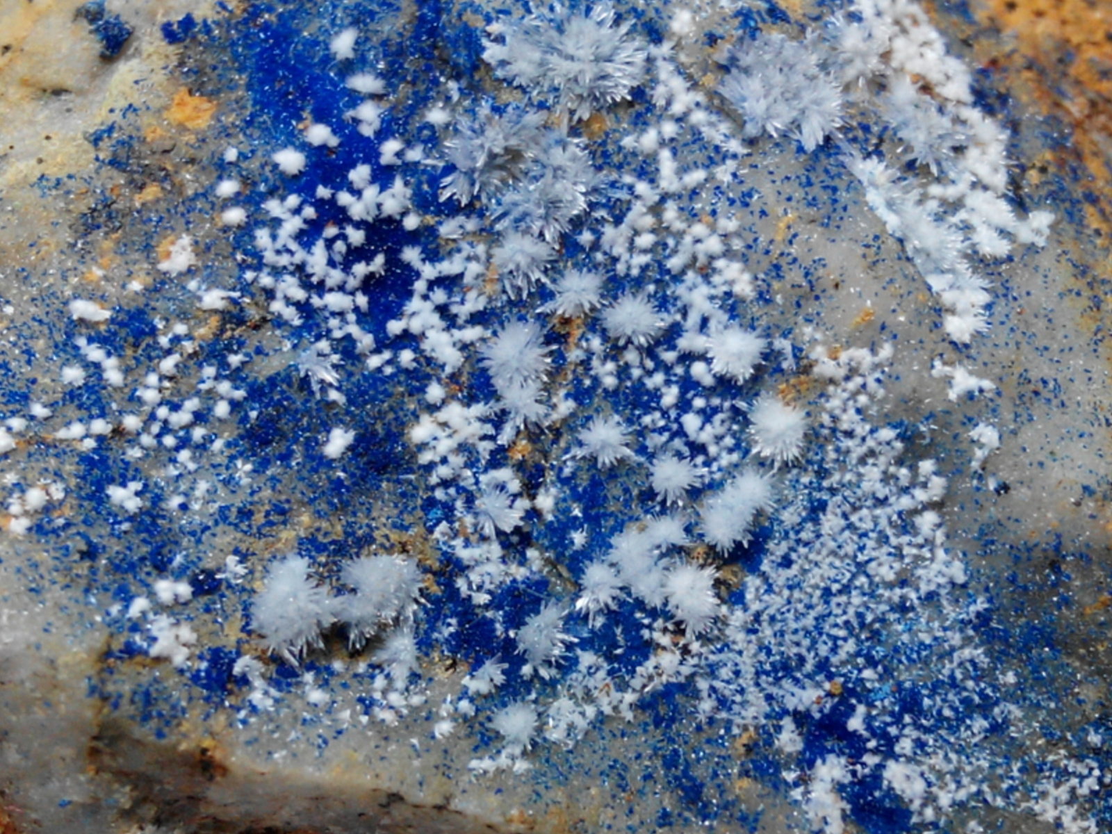 Aragonito, Azurita
3 x 2 cm (encuadre)
(Autor: Frederic Varela)