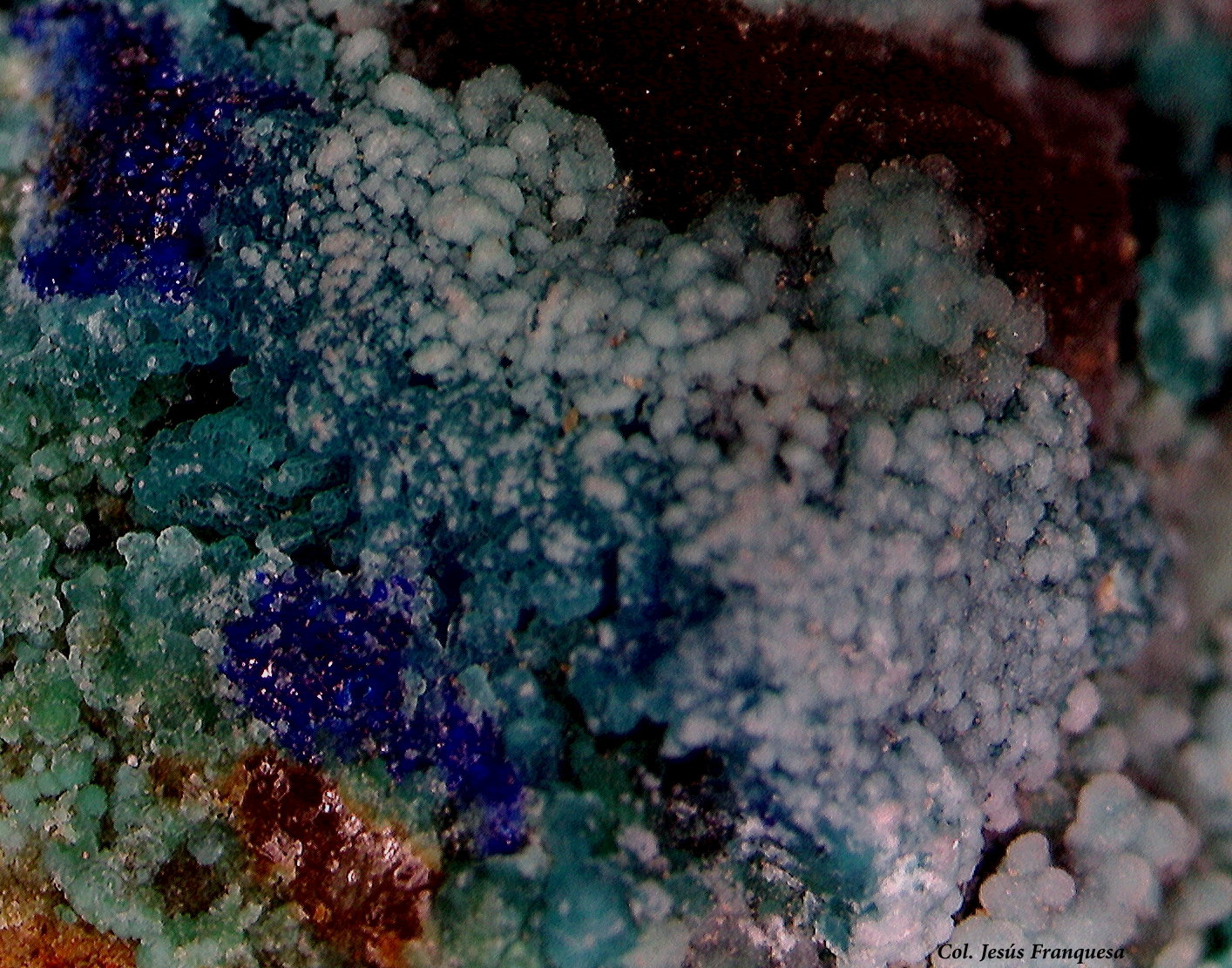 Azurita y Crisocola.
3´42 x 2´45 mm.
(Autor: Jesus Franquesa Baucells)