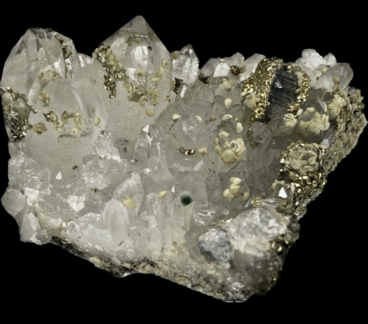 Cuarzo, Fluorapatito, Pirita, Siderita y Moscovita
6x6cm
(Autor: castrominerals)