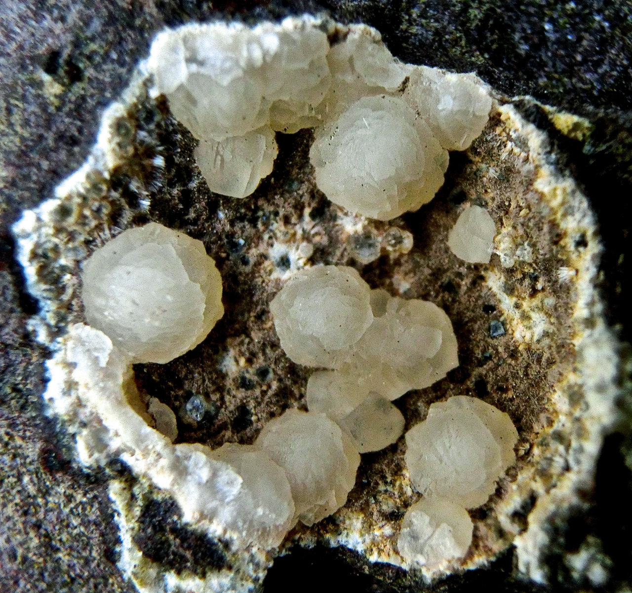 Calcita, Natrolita (Subgrupo), Haüyna.
Ancho de imagen 2 cm
(Autor: María Jesús M.)
